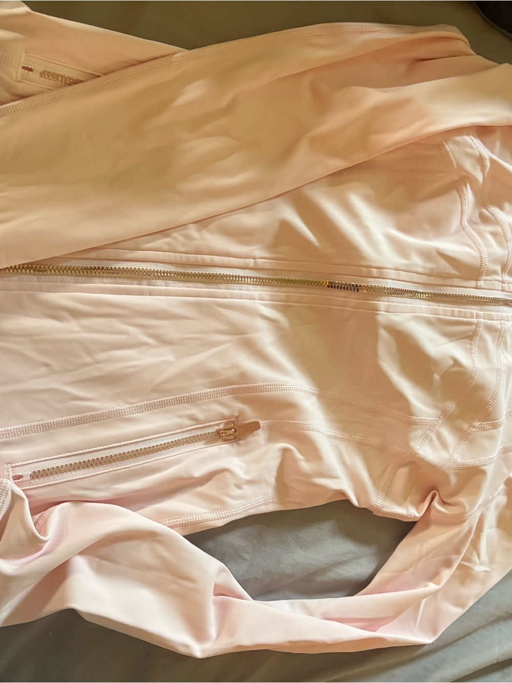 lululemon athletica Pale Pink Bomber Jacket with Gold Zippers